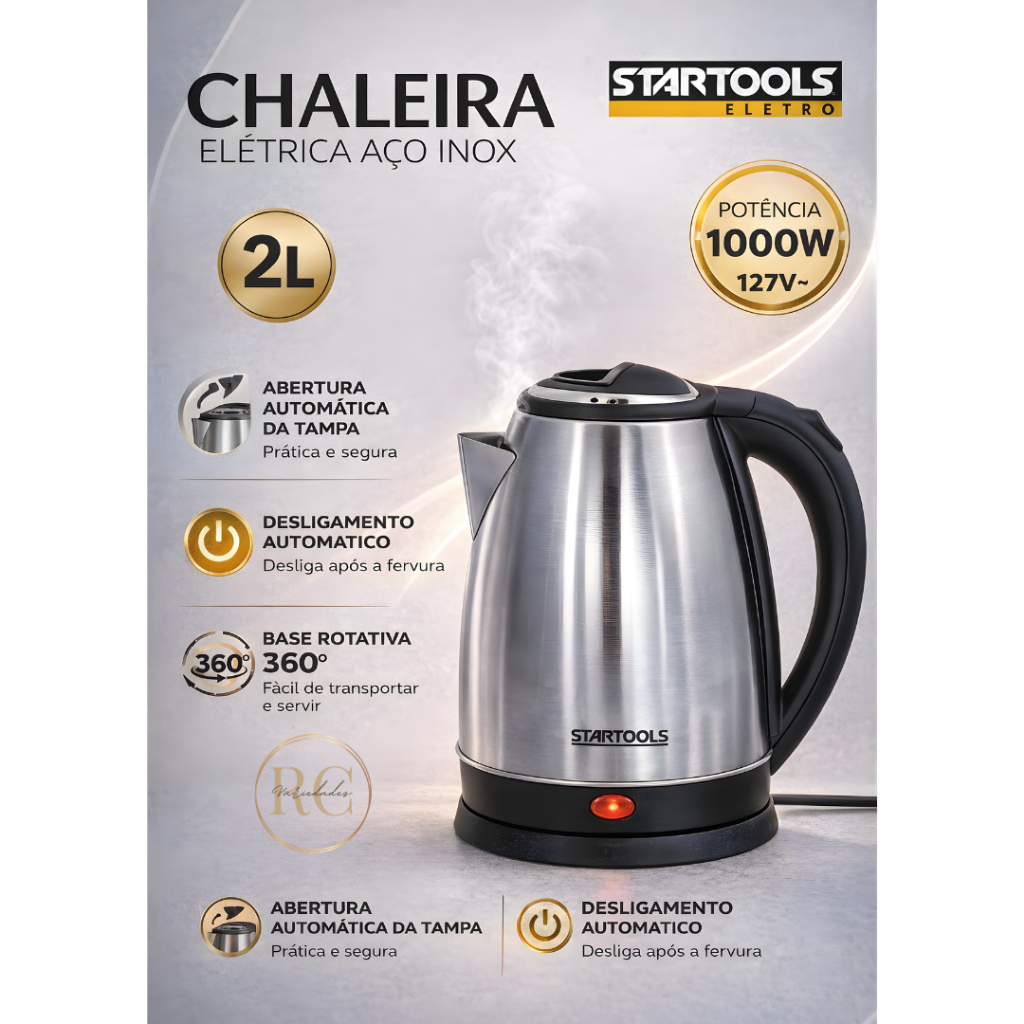 Chaleira Jarra Elétrica 2lt Inox Desligamento Automático 110v Aquecimento Rápido Aguá Chá Café Mamadeira