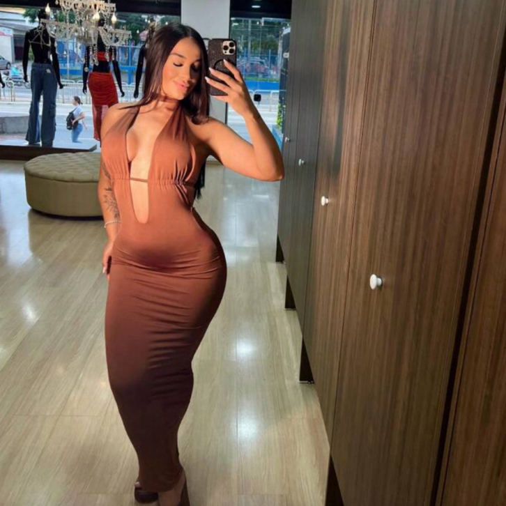 Vestido Longo Decotado para Festas Confortável que Modela o Corpo com Abertura nas Costas Refinado em Oferta na Shopee