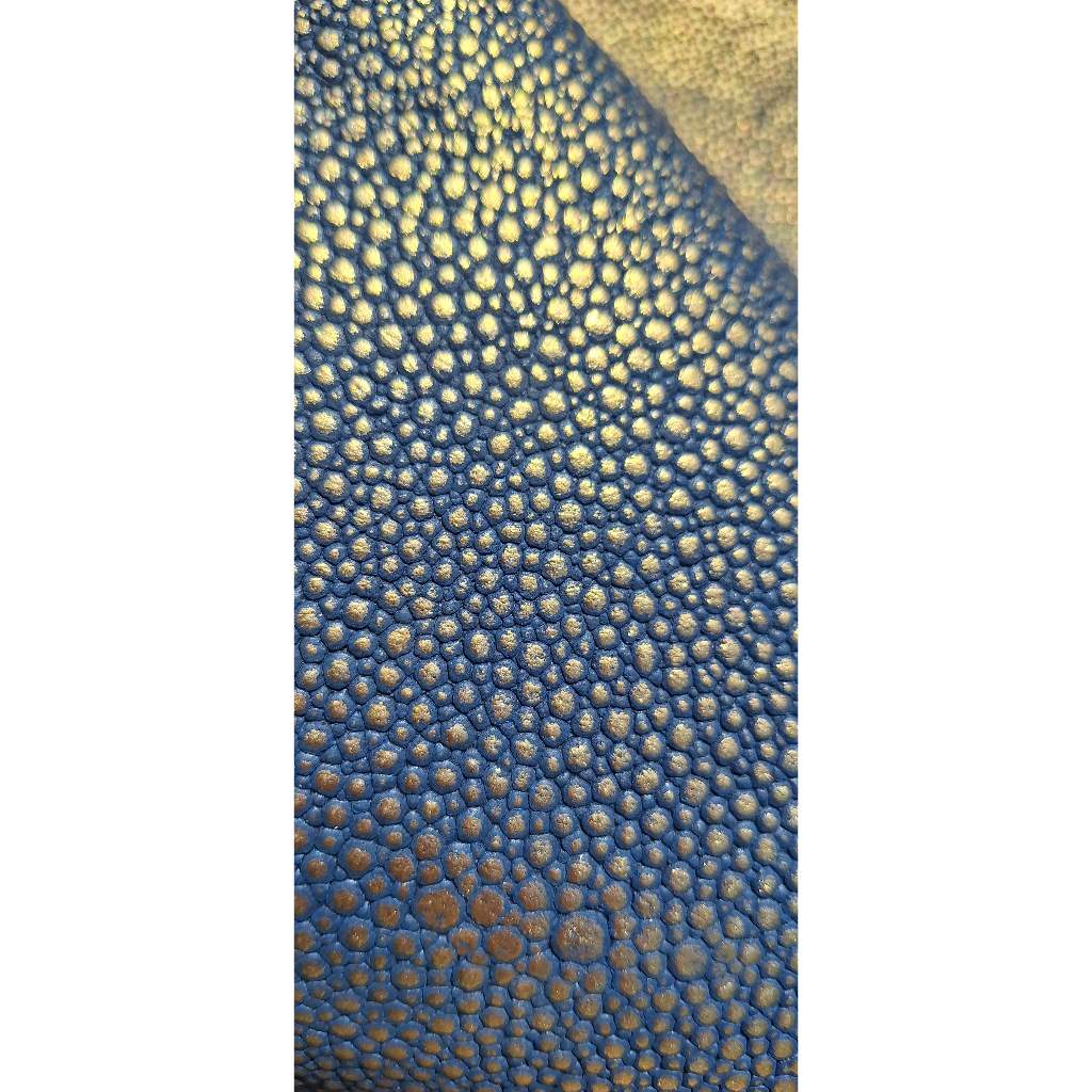 Retalho Couro Azul Marinho, com Bolinhas Dourado