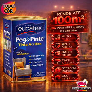 Tinta para Parede Pegue e Pinte Acrílica Eucatex 18 Litros, Anti Mofo, Sem Cheiro, interna em Oferta na Shopee