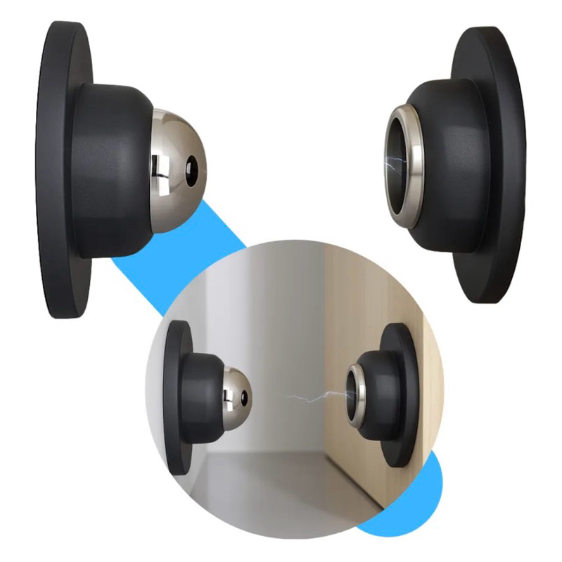 Batente Porta Fixador de Porta Magnético Inox Preto com Amortecedor e Parafusos