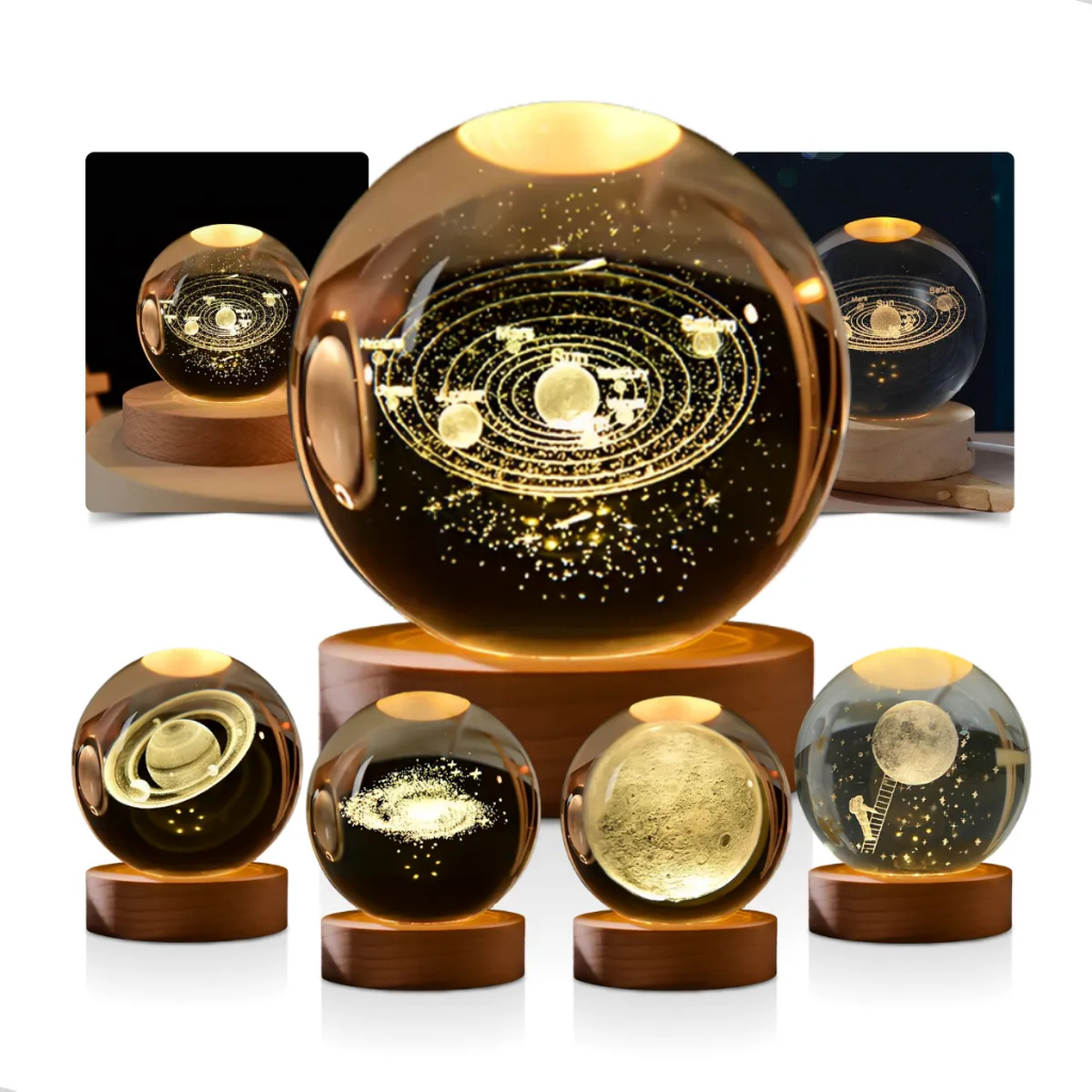 Crystal Ball Gllowing Night Lamp Desktop Ornament Base de madeira