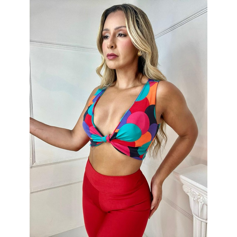 Conjunto Fitness Feminino Academia Legging Cintura Alta + Cropped Estampado Moda Fitness Treino P M