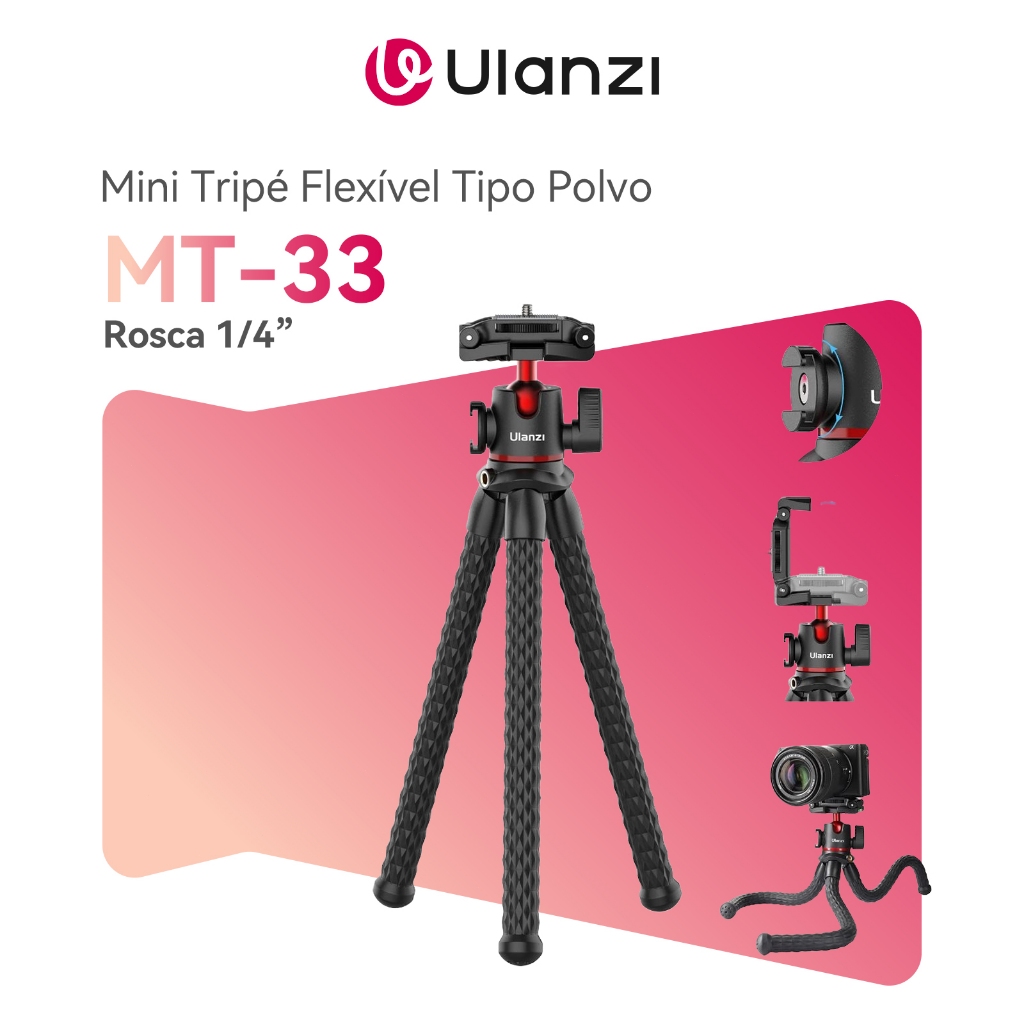 ULANZI MT-33 Mini Tripé Flexível Tipo Polvo com Rosca 1/4”, para Smartphone e Câmeras