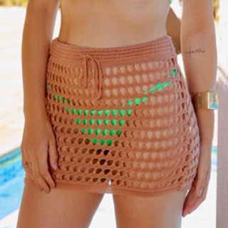Saia Saída de Praia Curta Tricot para Piscina estilo crochê saida tricô rendada furos trico croche em Oferta na Shopee