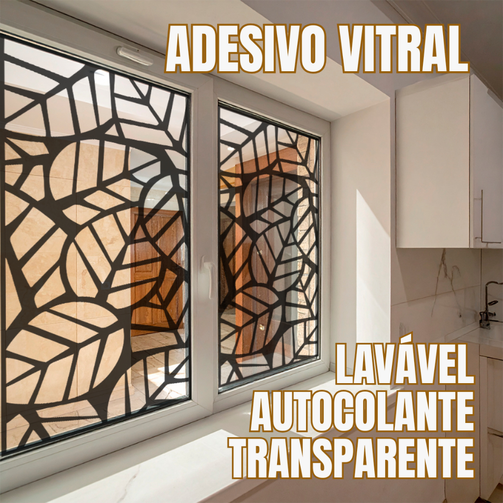 Adesivo Película Transparente Vitral Decorativo Para Vidros Janelas Portas Autocolante Lavável