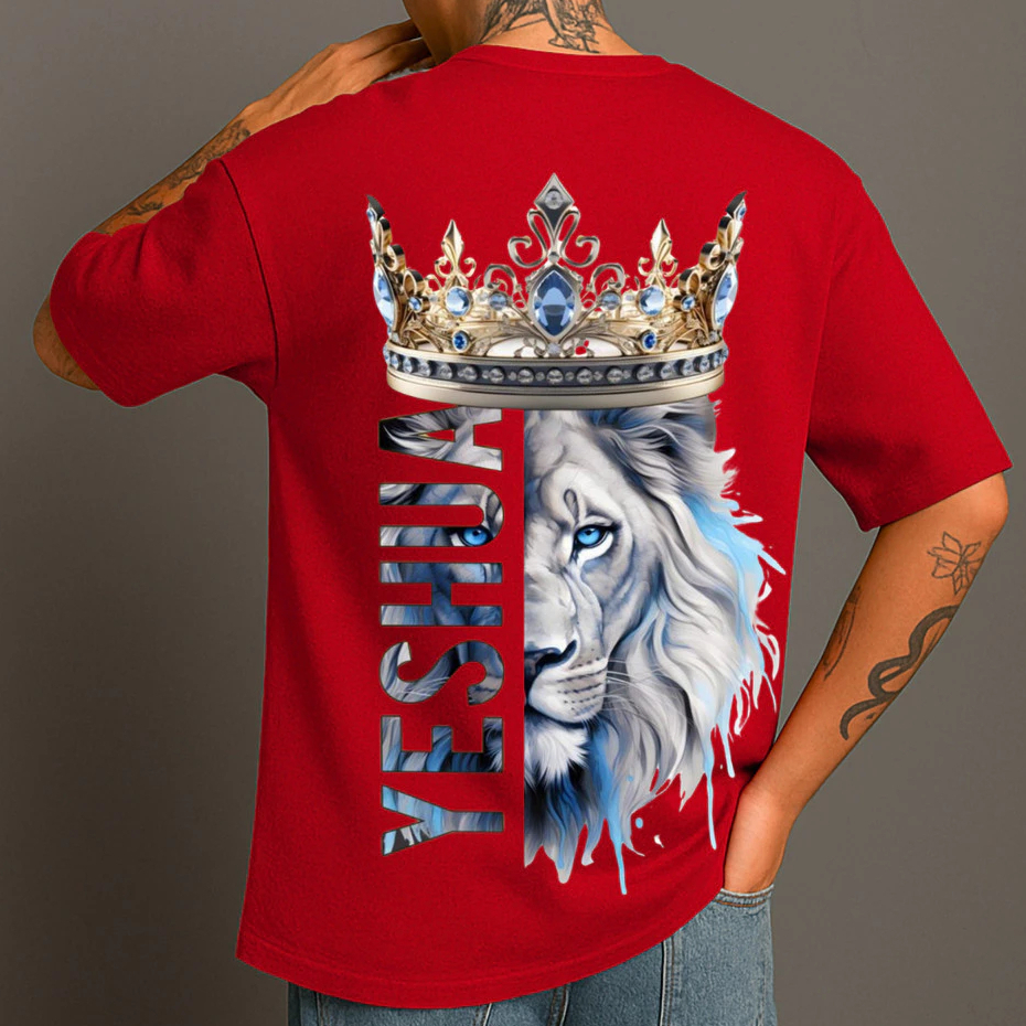 Camiseta Estilo Cristã Masculina Unisex Leão Yeshua Camisa 100% Algodão Reforçada Gospel