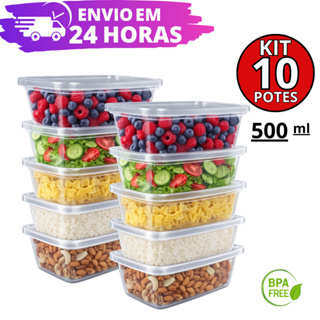 Kit 10 Potes 500 ml Reforçado Transparentes  BPA Free Organizador de Alimentos Marmitas em Oferta na Shopee