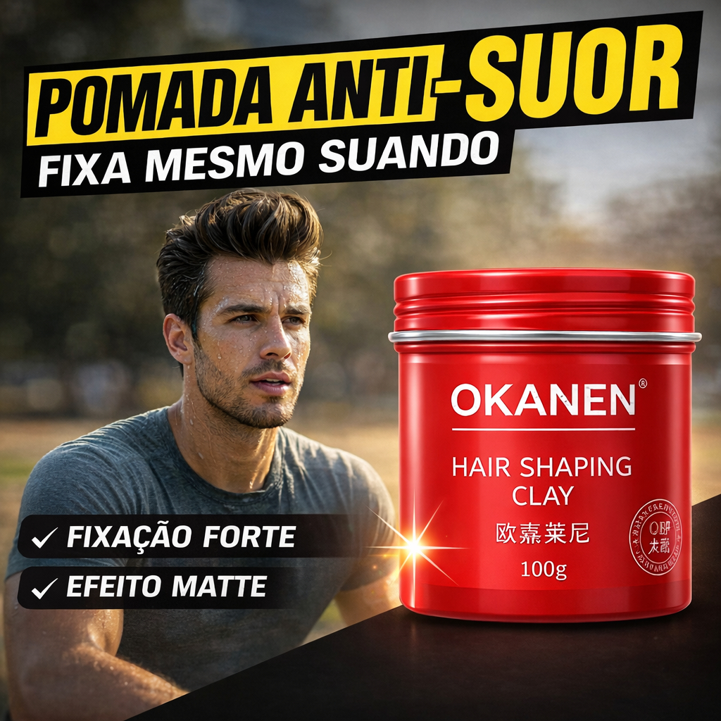 Pomada Modeladora Anti-Suor OKANEN Fixação Forte 48H Base Água Academia 100g