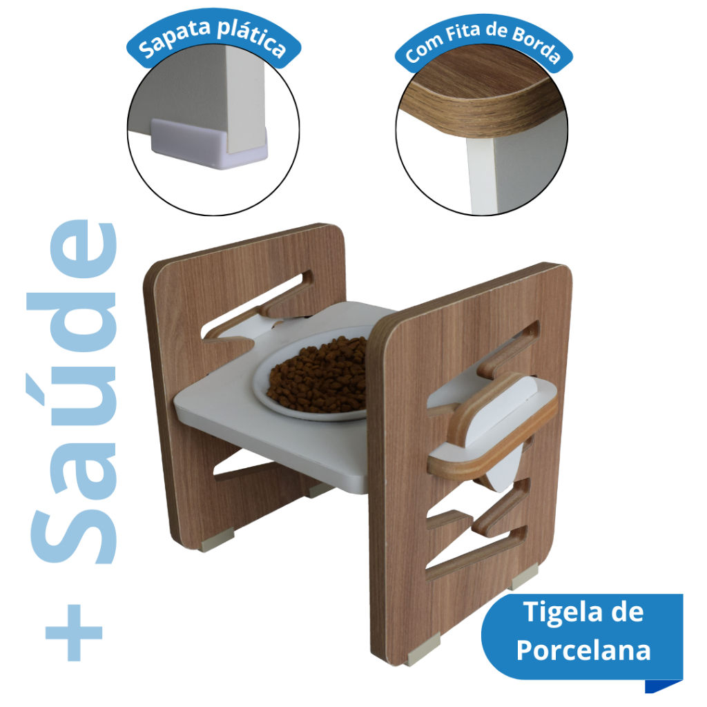 Comedouro Bebedouro Elevado Gato Cachorro Ergonômico Ajustável Pet MDF Zig-Zag Unitário