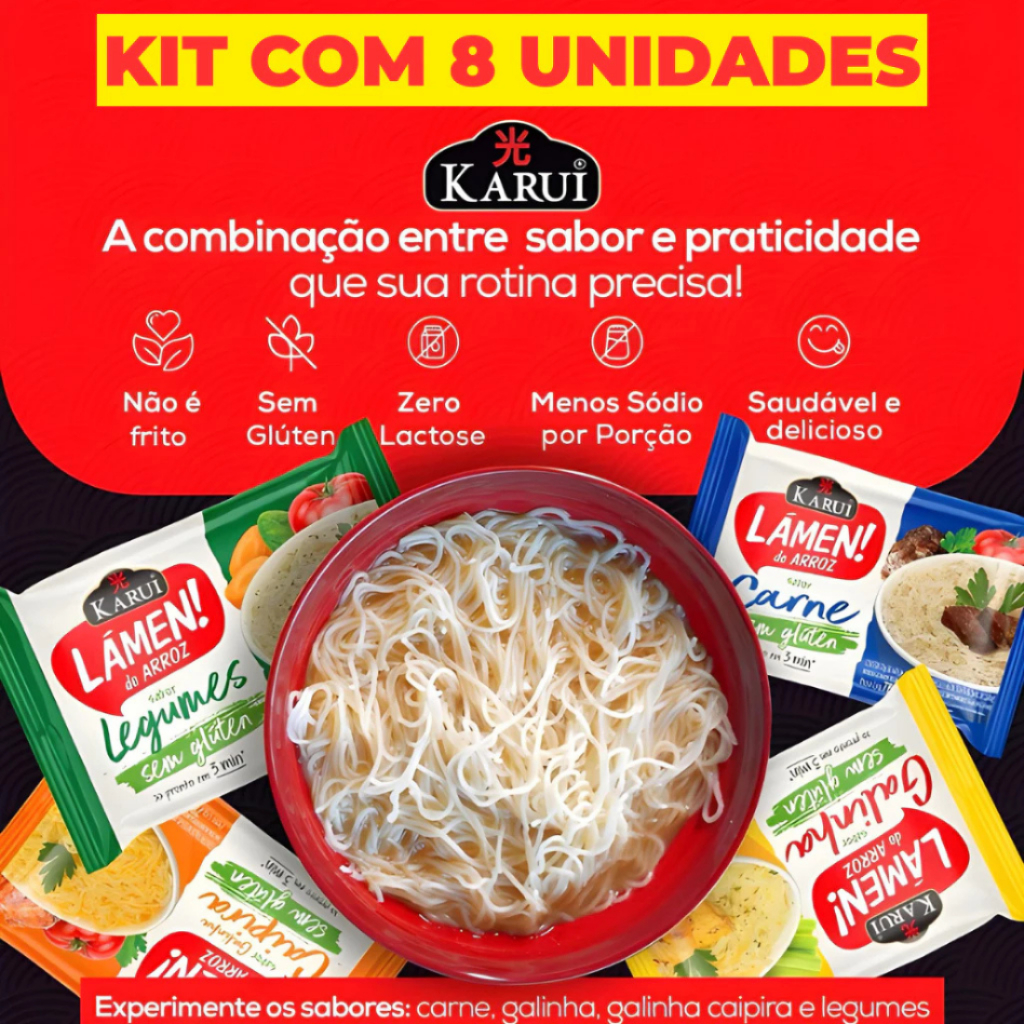 Kit 8 Miojo Lámen de Arroz Karui  - Sem Glúten - Sem Lactose - Saudável Para Celíacos - Menos Sódio em Oferta na Shopee