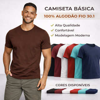Camiseta Masculina Básica 100% Algodão Fio 30.1 Premium Confortável Camisa Masculina Lisa em Oferta na Shopee