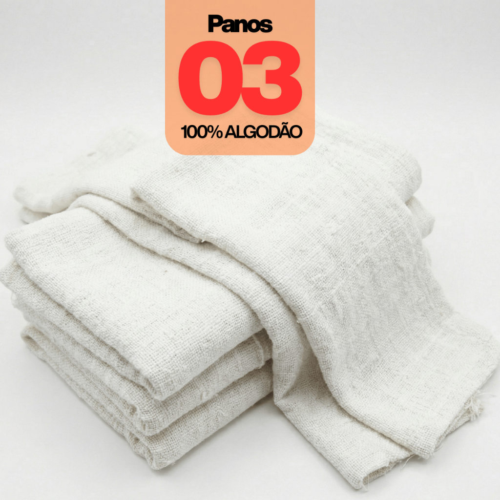Kit 3 Panos De Chão Branco Grande Alvejado 62x42 Saco Duplo 100% Algodão Reforçado em Oferta na Shopee