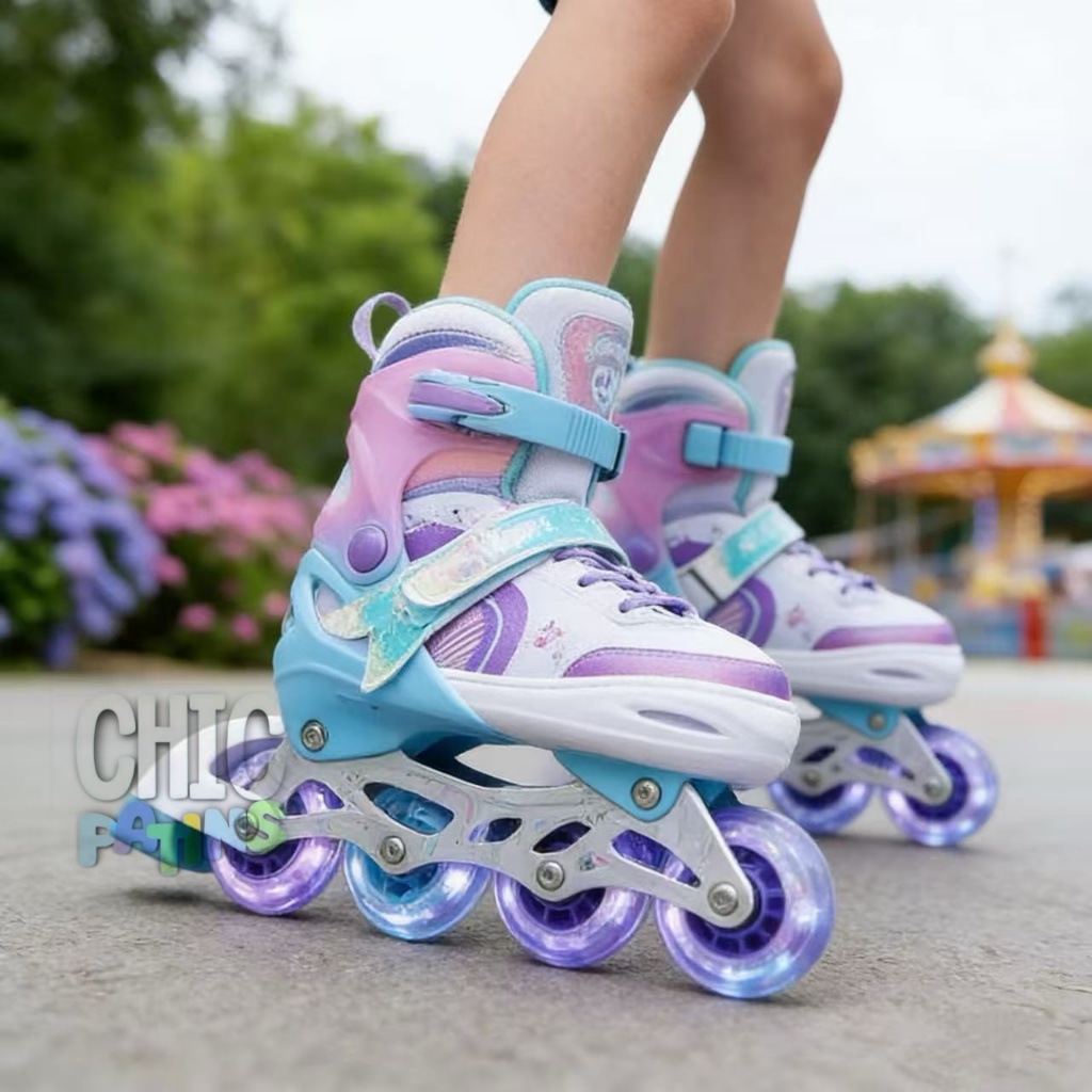 Patins Inline Infantil Roller 4 Rodas Reto Roxo Sereia Meninas Ajustável Com Led Presente Criancas