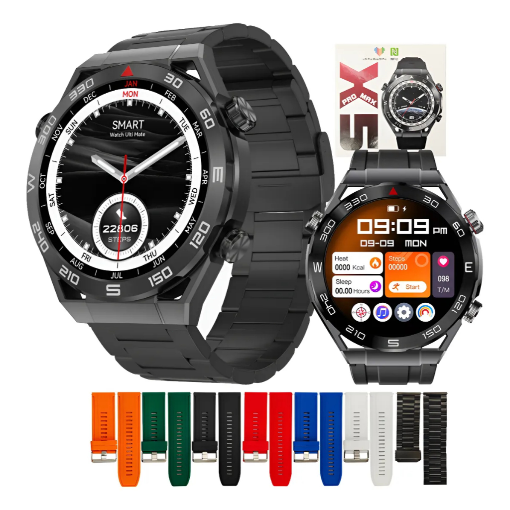 Smartwatch X5 Pro Max Relógio Inteligente Redondo AMOLED GPS NFC ChatGPT Bluetooth Chamada IP67 para Android e IOS