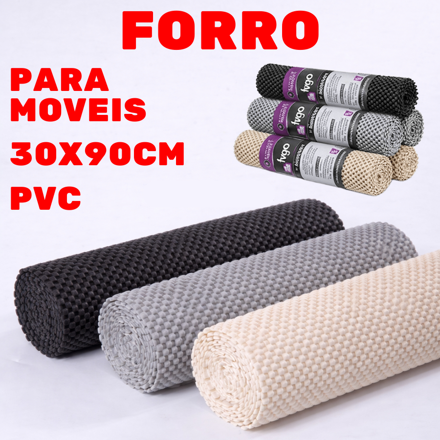 Kit 1 Ou 3 Peças Rolo Forro 30x90cm Antiderrapante PVC Resistente Para Gavetas Armarios Moveis
