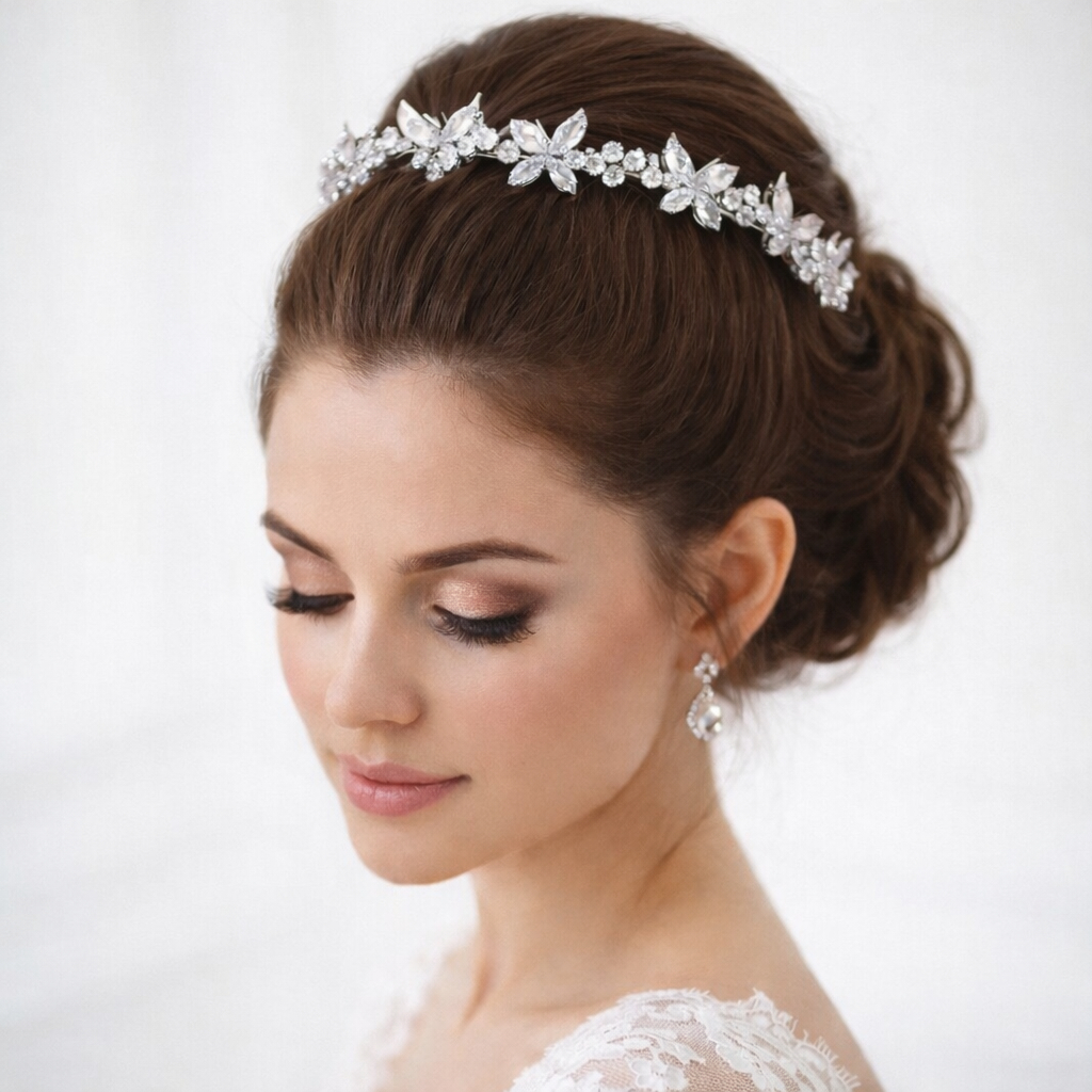 Tiara Porta Coque Coroa Zircônia Fina Borboleta Prata Prateado Para Penteado Noiva Casamento Festa de 15 Anos