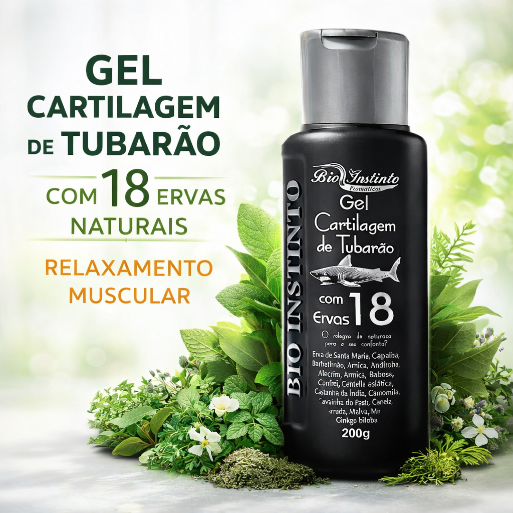 Cartilagem de Tubarão Gel Bio Instinto 200g Com 18 Ervas Massagem Corporal Relaxante Muscular