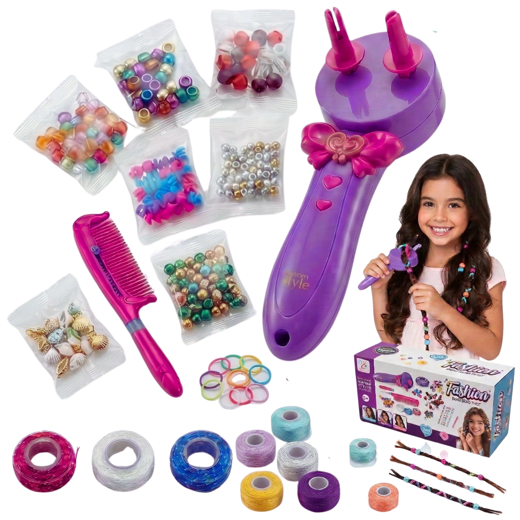 Kit Fazer Tranças Infantil Máquina Automática Miçangas Acessórios Cabelo Menina em Oferta na Shopee