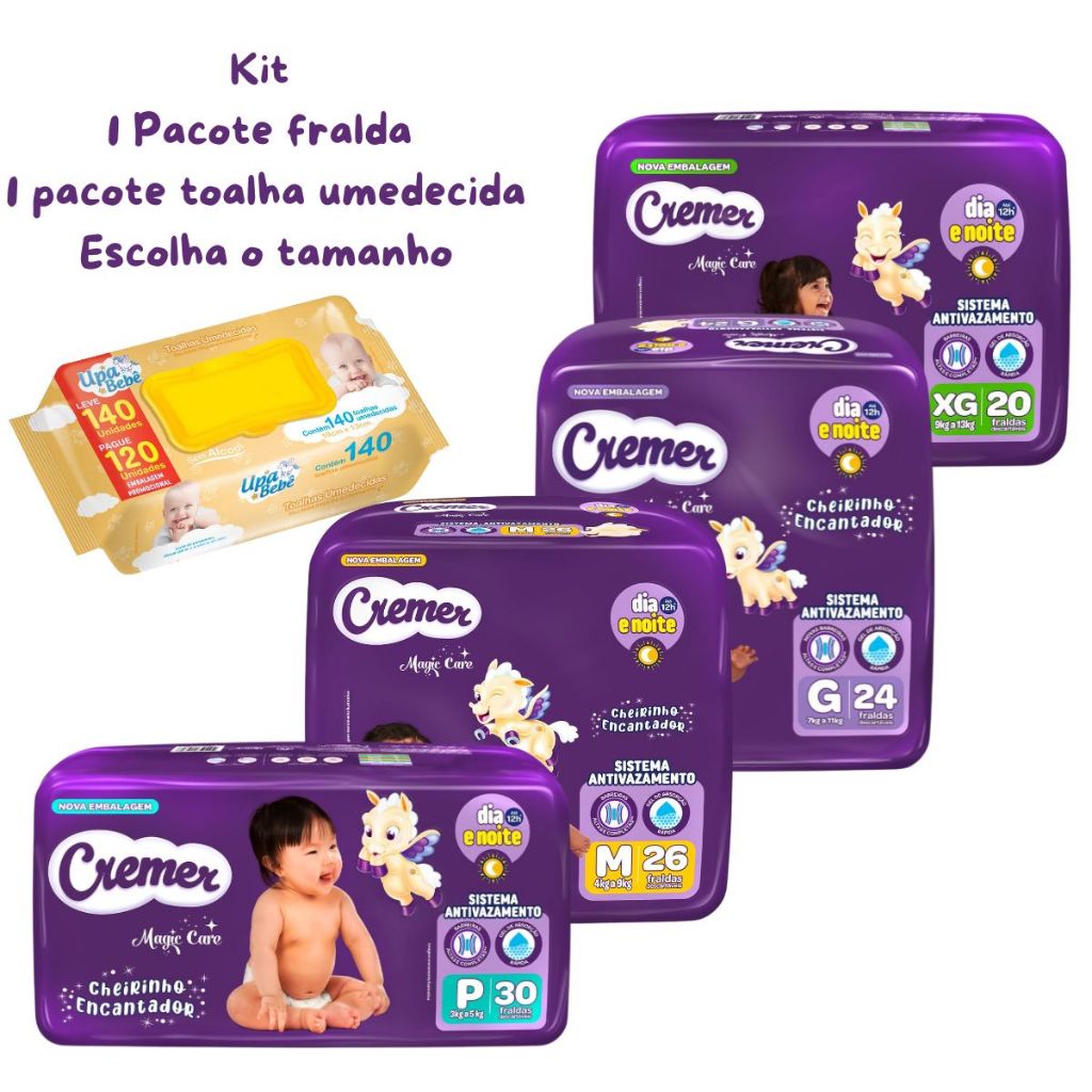 Kit Fralda Cremer Magic Care + Toalha Umedecida Upa Bebê - Kit Higiene do Bebê