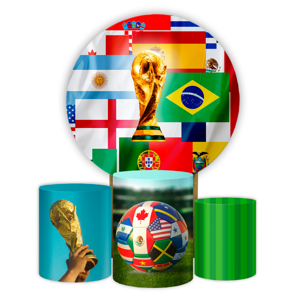 Kit Decoração De Festa Comemoração Jogos Copa Do Mundo 2026 Capa Painel + Capas Cilindros Brasil
