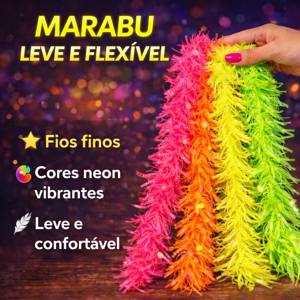 Marabu Light 40mm 1,40m Neon Pena Colorido Festa Carnaval Fantasia Havaiana Decoração Evento Balada
