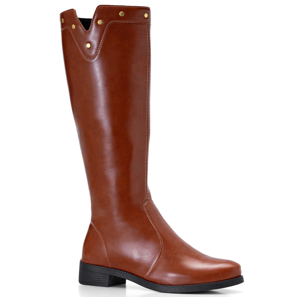 Bota Feminina Lumiss Montaria Cano Alto Salto Baixo Confortável Tachas Bico Redondo em Oferta na Shopee