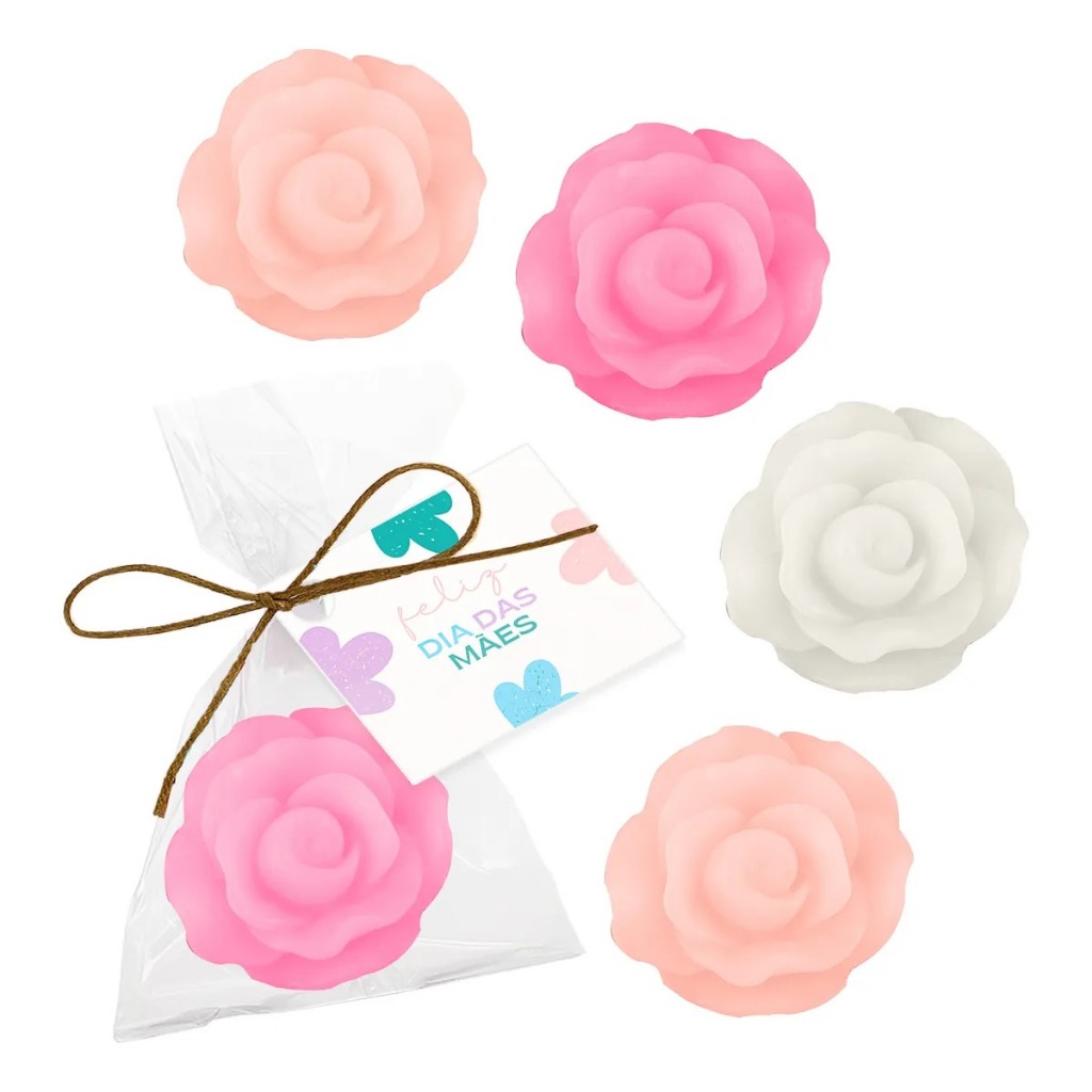 KIT com 10, 25 ou 30UN Lembrancinha Dia Das Mães Sabonetinhos Perfumado Rosinhas Mimo Cliente Loja