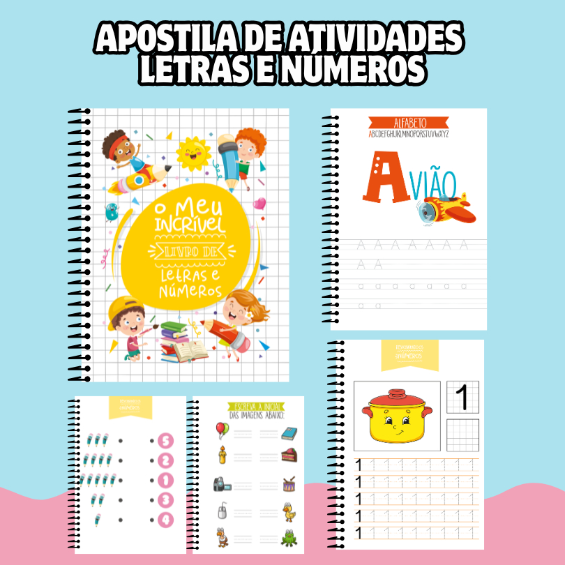 Apostila Infantil de Caligrafia Alfabeto e Números | Livro de Atividades Educativas para Alfabetização