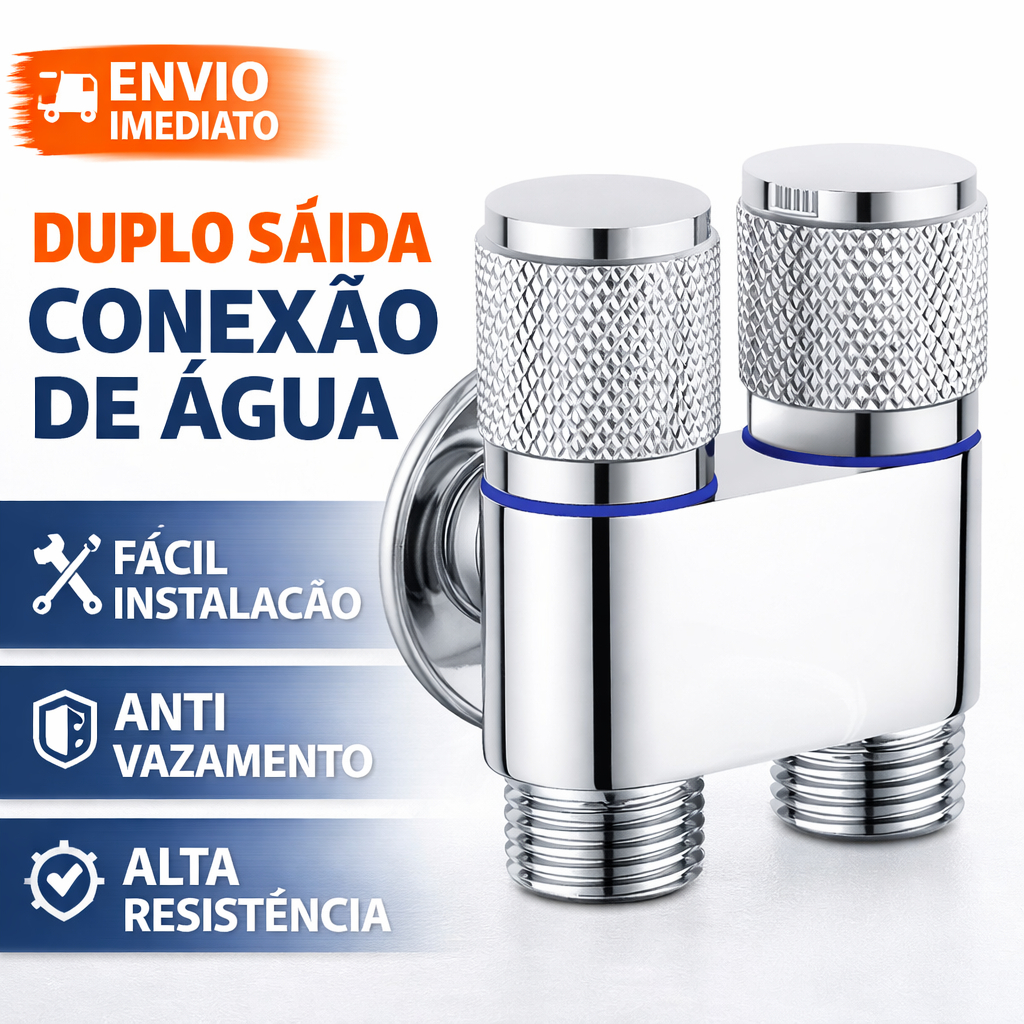 Registro Válvula Controle Dupla 1 Entrada 2 Saída Para Máquina Lavar Torneira Vaso Sanitário