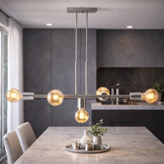 Luminária de teto Lustre Linear 5 Lâmpadas Para Sala de Jantar Cozinha Pendente E27