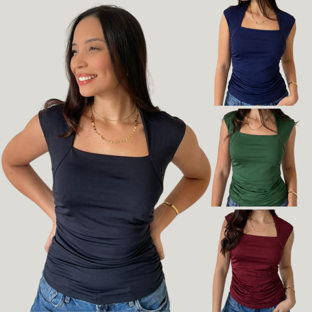 Blusa Feminina Suplex Básica Acinturada Lisa Confortável Casual Trabalho