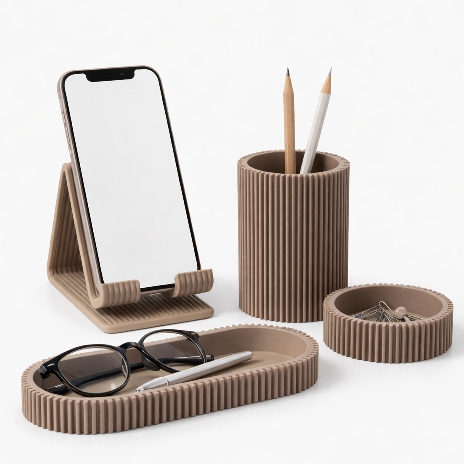 Kit Organizador de Mesa Escritório 4 Peças Porta Caneta Suporte Celular Bandeja