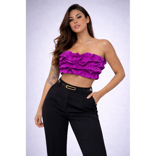 Cropped Top Babado Tomara Que Caia Amarração Alfaiataria Bojo Tendência Moda Verão Feminina Confortavel Blogueira Festa