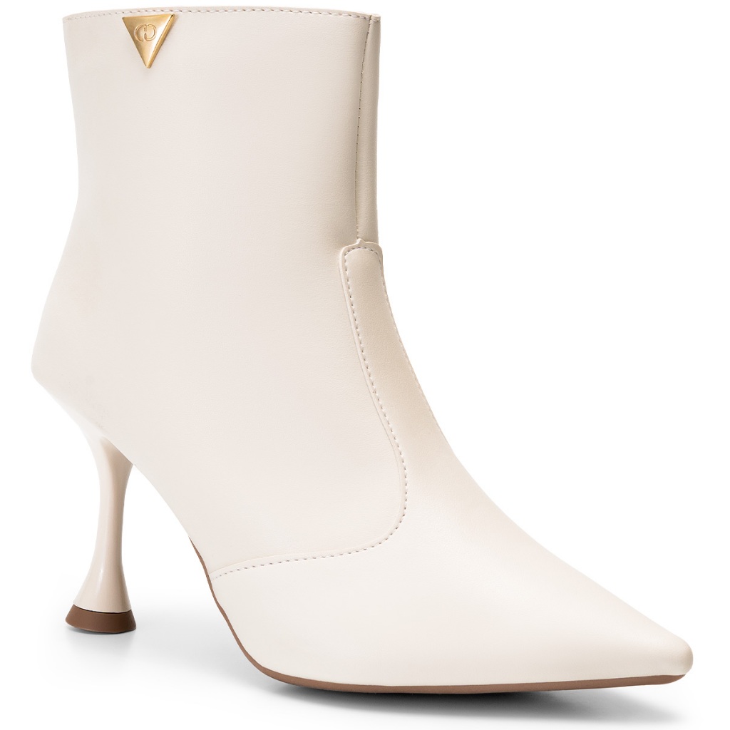 Bota Feminina Lumiss Bico Fino Salto Alto Fino Cano Curto Off White