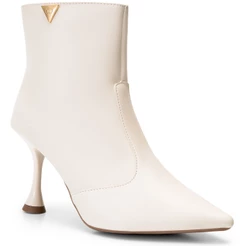 Bota Feminina Lumiss Bico Fino Salto Alto Fino Cano Curto Off White