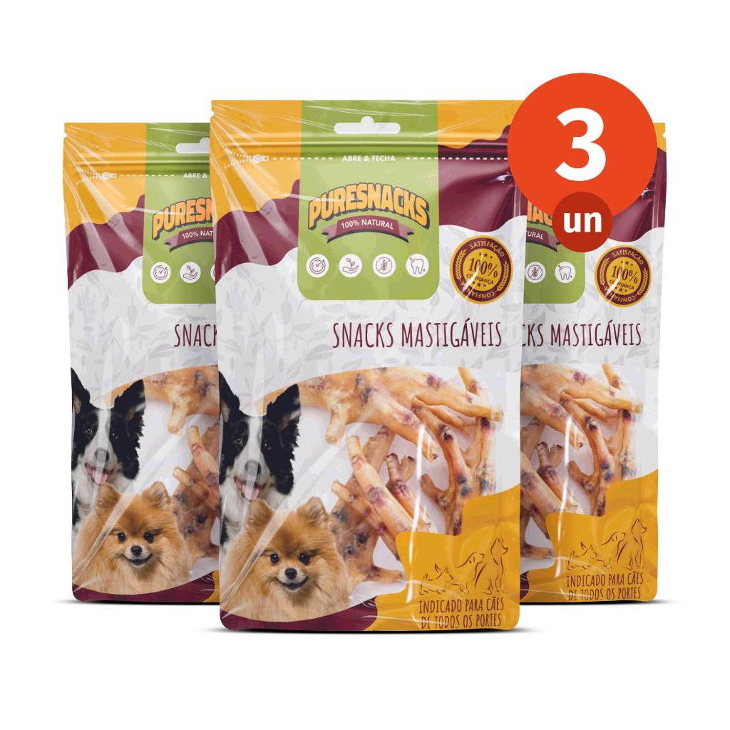 Kit Mordedor Petisco Pé de Galinha 100% Natural 9 Unidades para Cães PureSnacks 80g