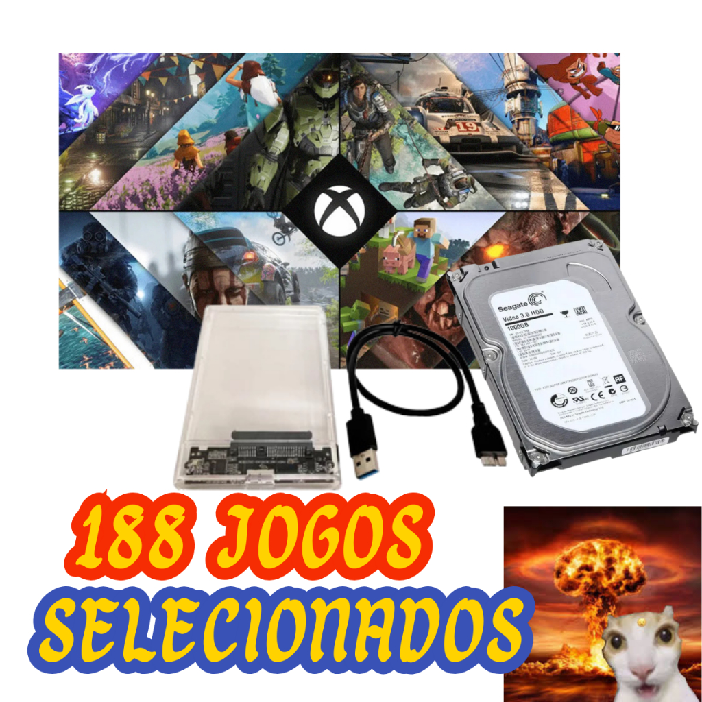 Hd Para Xbox 360 1 TB ( 1024 GB) Com 188 Jogos + Aurora+ Exploit, Completo Funciona em todos xbox 360