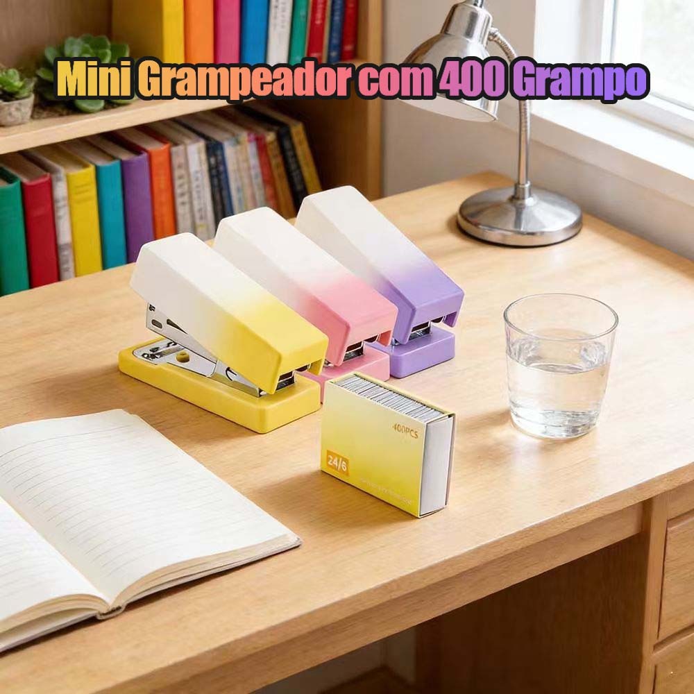 Mini Grampeador com 400 Grampos – Design Degradê, Ideal para Estudos e Escritório！ em Oferta na Shopee