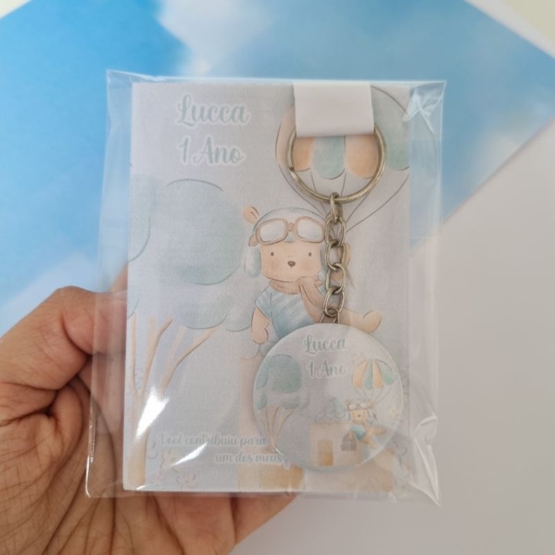 kit Lembrancinha Aniversário O tempo voa Menino Bloquinho + Chaveiro Personalizado com Nome e idade do aniversariante