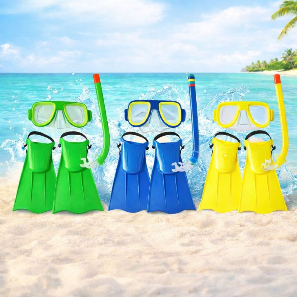 Kit Mergulho Infantil Snorkel Completo Óculos Piscina Banho Praia Natação Com Pé de Pato