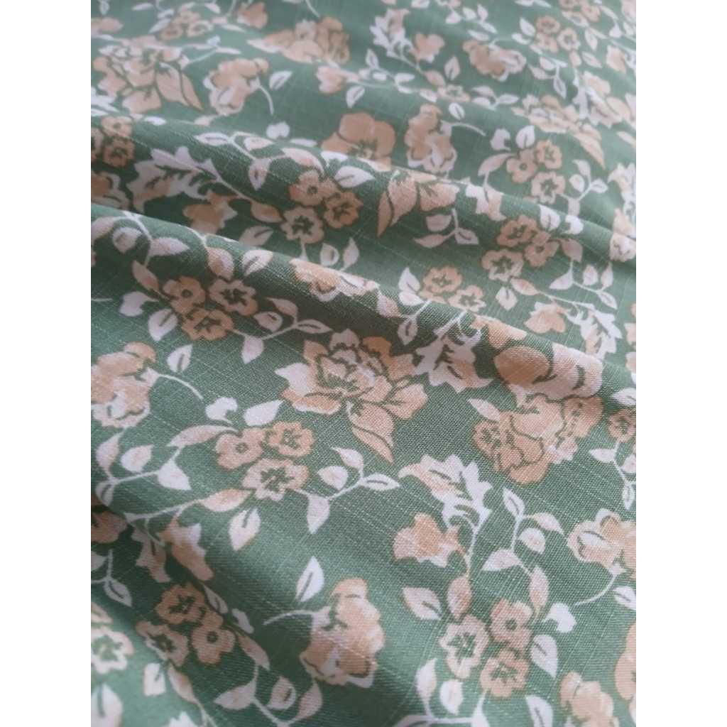 TECIDO VISCOLINHO ESTAMPADO (COD247) COR VERDE C/ BEGE 1,50 DE LARGURA 100% VISCOSE