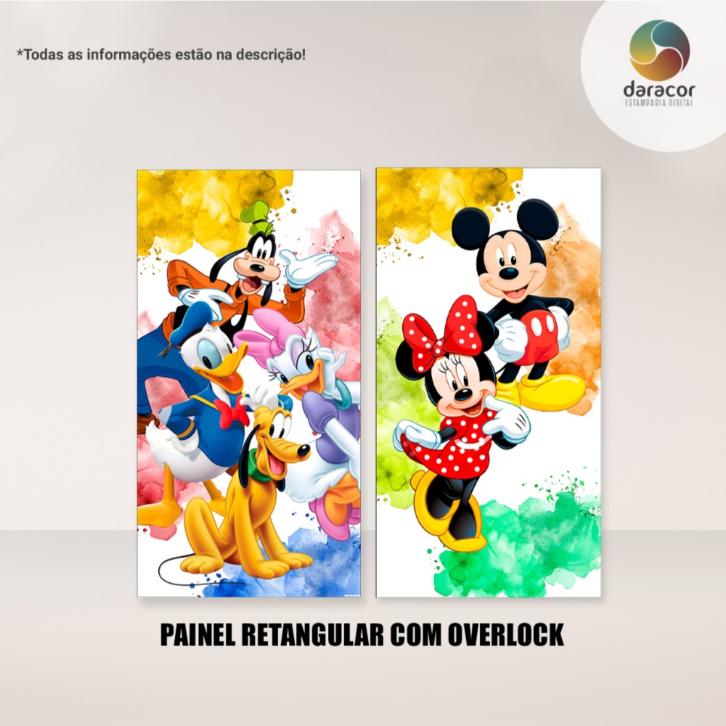 Capas de Painel Vertical Turma do Mouse Aquarela c/overlock e Romano c/ elástico FACE ÚNICA - Menina Mouse Vermelha/Rosa
