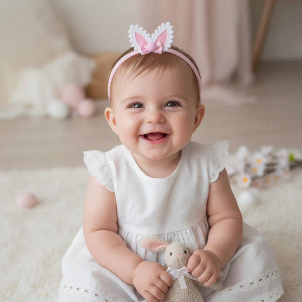 Faixa De Coelho Batizado Tiara Laço de Cabelo RN Bebê  Borboletas Flores