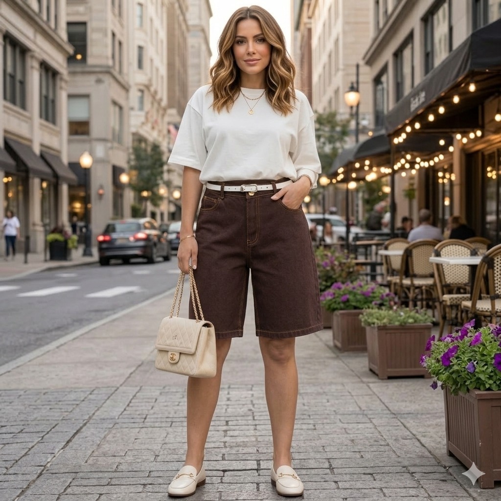 Bermuda Feminina Jeans Mom Pedal Cintura Alta Meia Perna Comprida Confortável Elegante em Oferta na Shopee