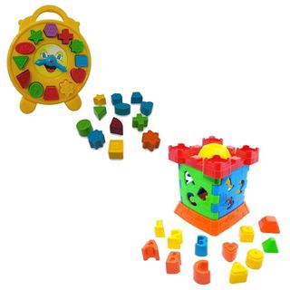 Kit Brinquedo Pedagógico Castelinho de Montar Letras e Relógio Interativo menino e menina
