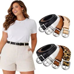 Kit 4 Cintos Feminino Fino Largura 2.0cm Fivela Prata Da Moda Blogueira Envio Imediato Casual - Ana