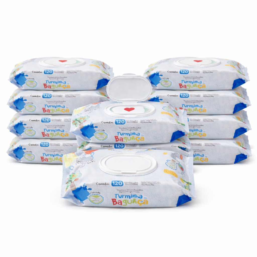 Kit 10 Toalhas Umedecidas Turminha da Bagunça 120 Folhas