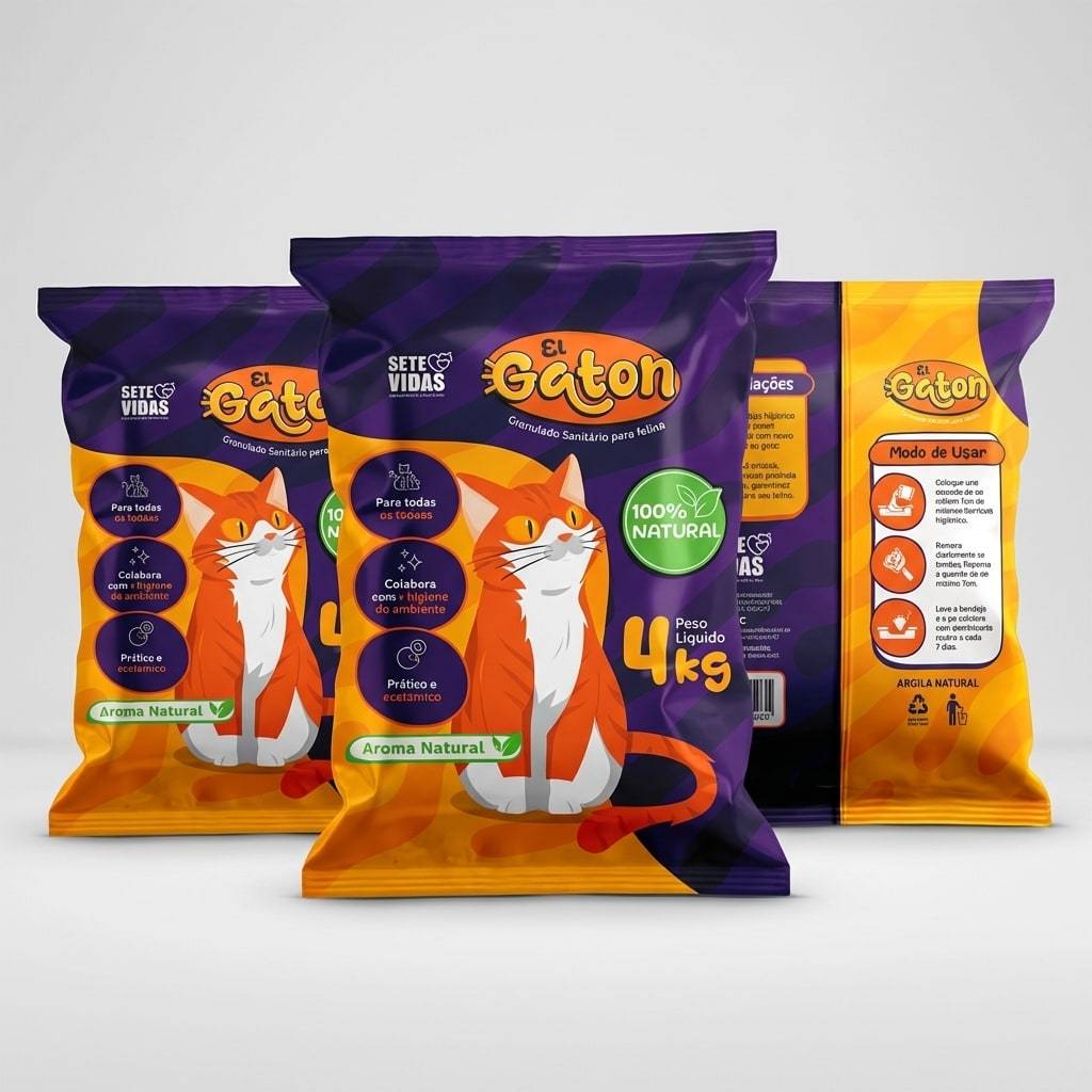 Kit 4 Pacotes de Areia Sanitário de Gatos Fardo Alta Absorção Granulado El Gaton Aroma Natural