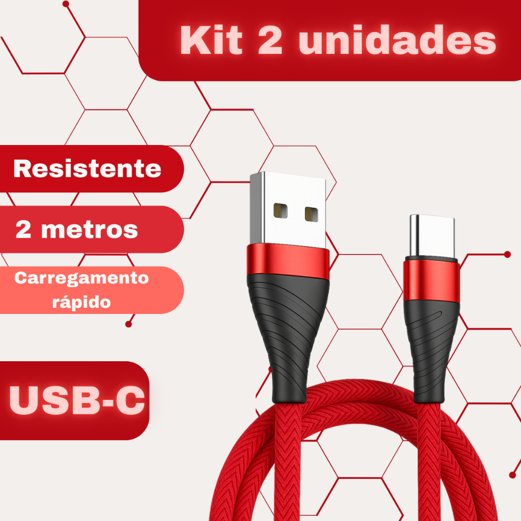 Kit 2 Cabos Carregador Tipo C 2 Metros Reforçado